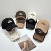 Fashion Embroidery Letter Baseball Cap Women's Winter Warm Rhinestone Lamb Feather Cap