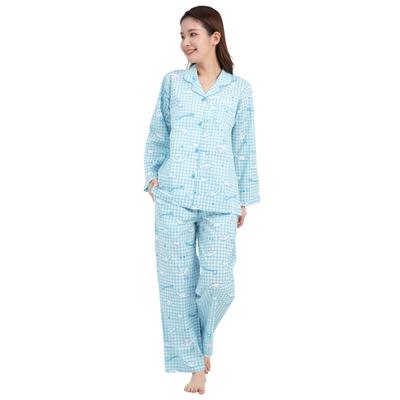 SAZAC Košeľa Cinnamoroll Bavlna Dlhý rukáv a Nohavice Gingham Pyžamo Cinnamoroll, 100% Bavlna Popelín, Dámska súprava, Domáce oblečenie, (Mäta/L/SAN1780)