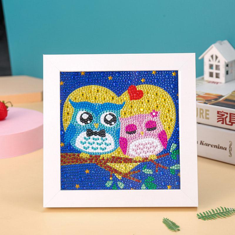 New Diy Diamond Painting Solid Wood Photo Frame Boxed Diamond Sticker Owl Cartoon Hand-Pasted Diamond Painting