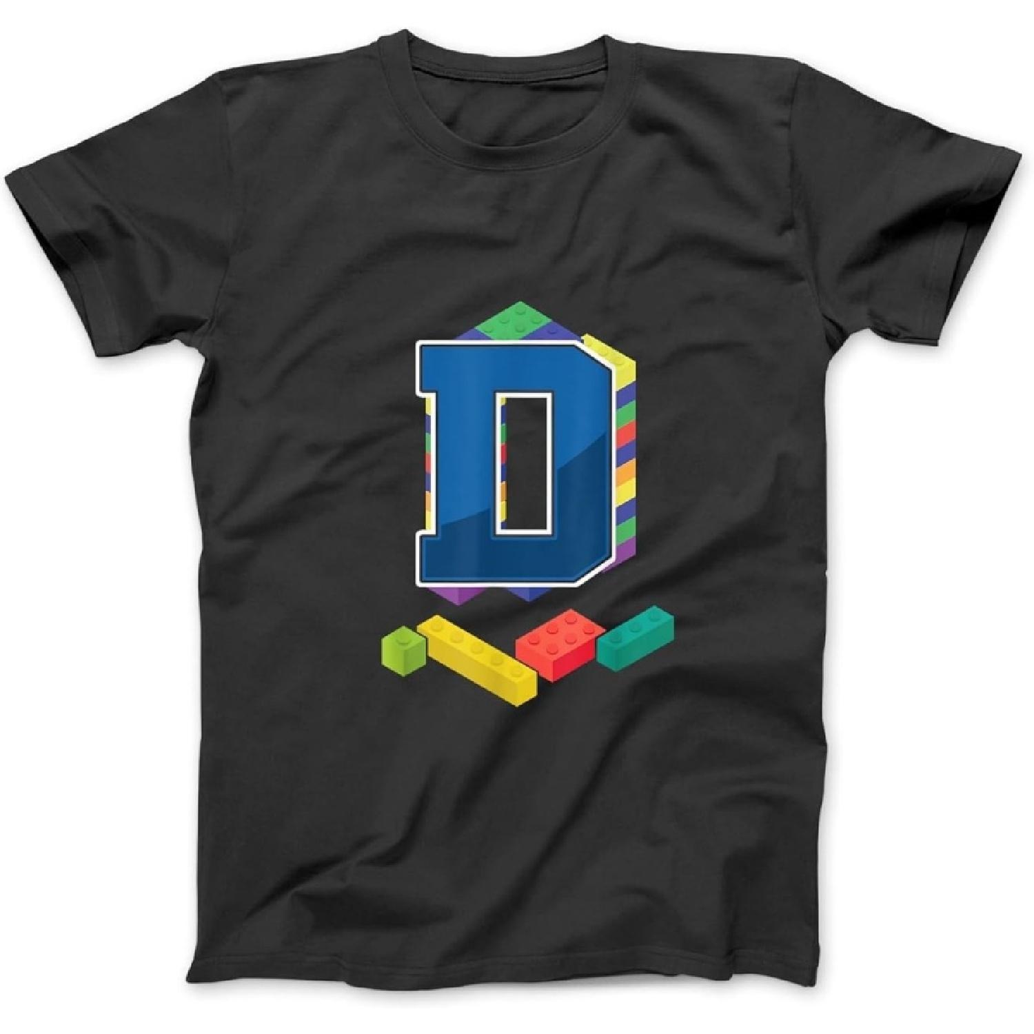 Letter D Master Builder Alphabet Last Name Building Blocks T-Shirt, Sweatshirt, Hoodie for Men Women Kids Made in Canada Black S