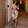 J25Jp203 European and American Cross-Border New Women's Fashion Sexy Printed Off-Shoulder Tube Top Long-Sleeve Slim-Fit Long Pants Jumpsuit