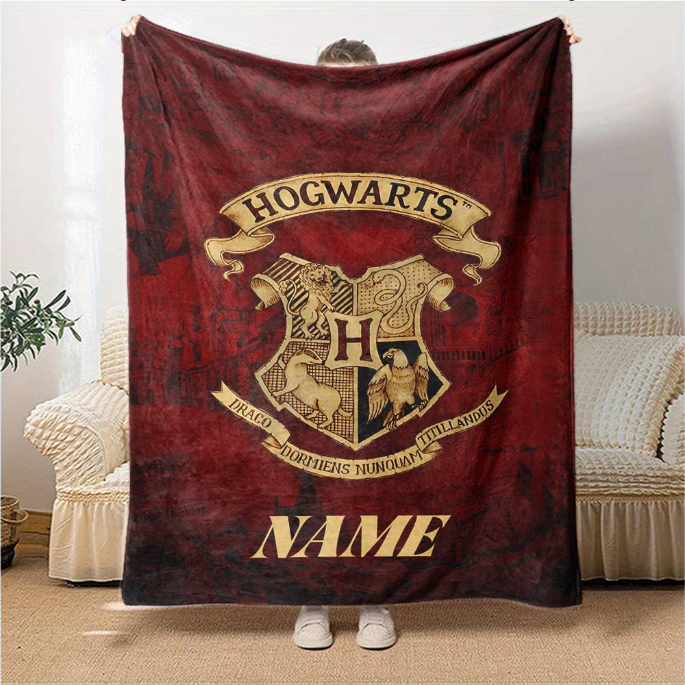 Custom Name Hogwarts Crest blanket for Couch & Bed, Plush Cozy Fuzzy Blanket Super Soft & Warm Blankets for Fall and Winter. 0908112