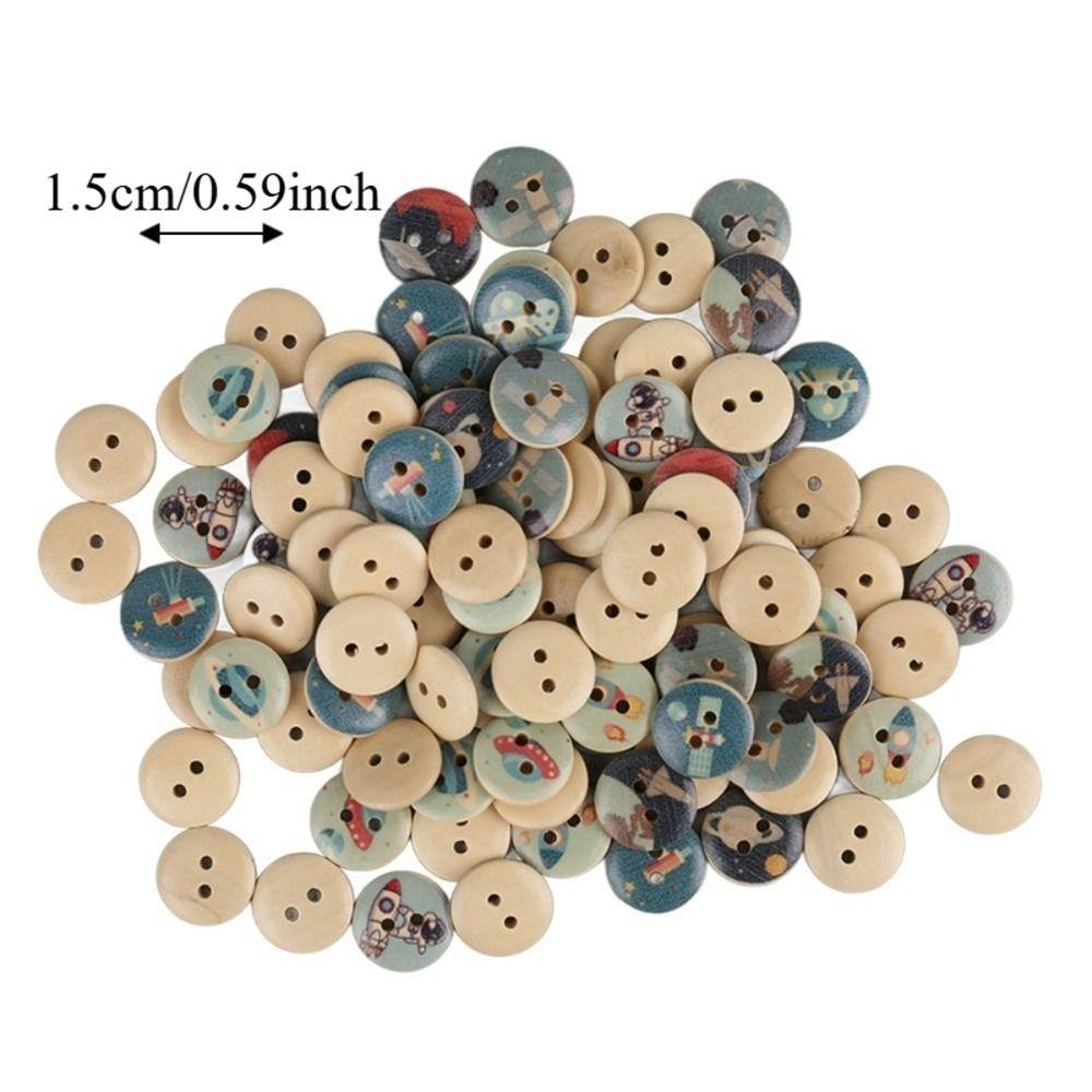 100pcs Mixed Color Decorative Wooden Buttons 2 Holes Mixed Printing Buttons DIY Projects