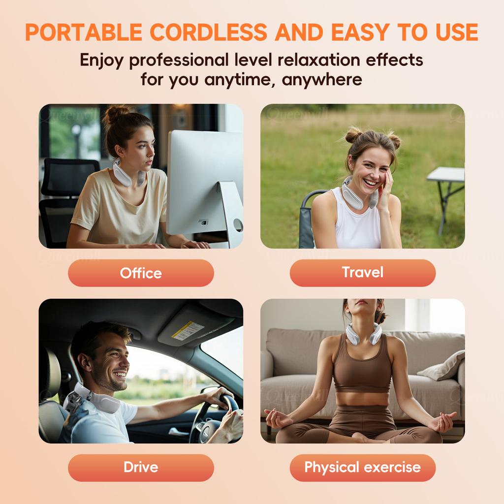 Durable And Safe Smart Neck And Shoulder Massager-4 Massager Pads6 Modes And 16 Levelsportable Cordless Usb Charging For Men & Women