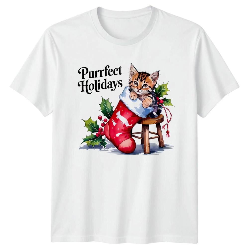 Purrfect Holidays Kitten Christmas Stocking Graphic TShirt S