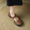 Soft sole one-word buckle Mary Jane single shoes women's autumn new round head commuting light mouth thick heel leather shoes