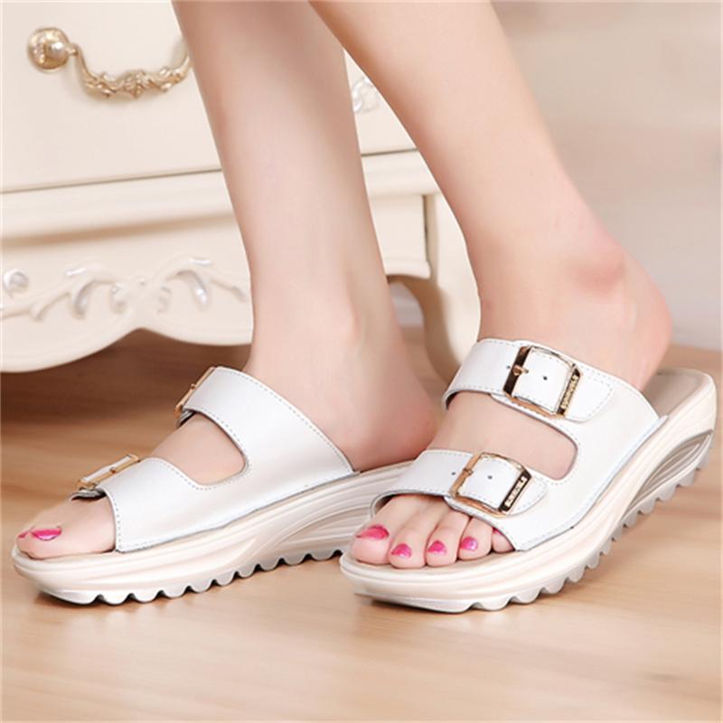 Fashion New Large Size Women 100% Cowhide Slippers Flat Comfortable Beach Shoes Fashion Comfortable Slip-resistant Wear Slippers