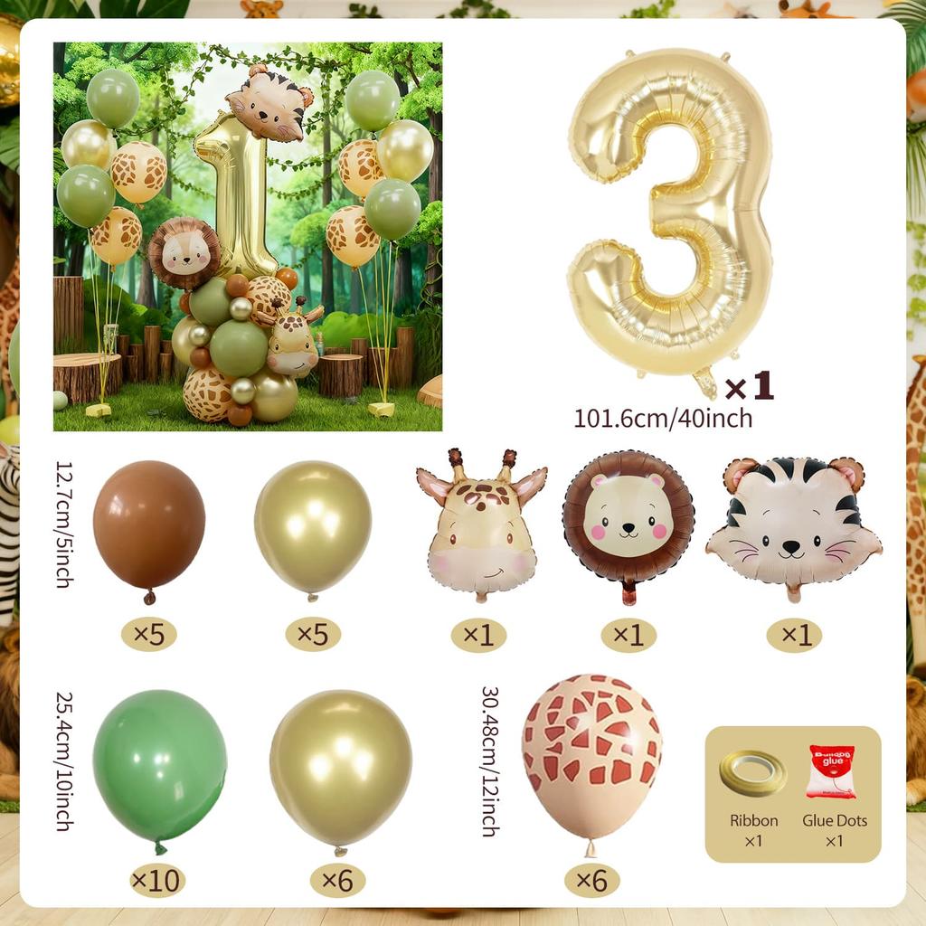 Forest Party Balloon Set Cute Animal Head Tiger Lion Giraffe Balloon, 32 inch Digital Balloon Jungle Theme Birthday Decoration