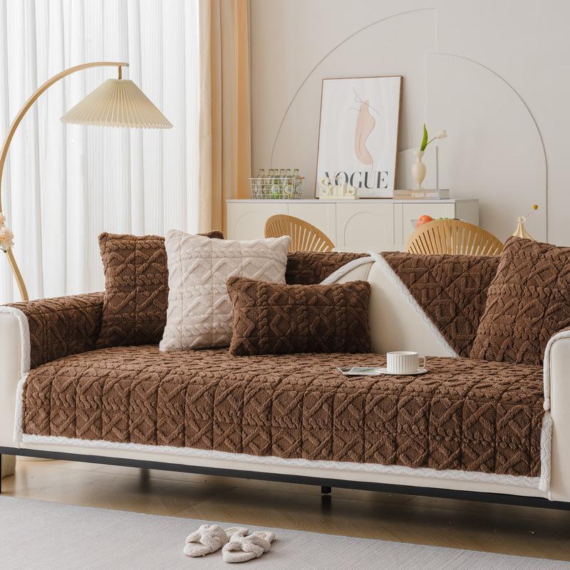 Modern Simple Winter Sofa Cushion Winter Solid Color Soft Velvet Cushion Cushion Cover Sofa Cover Anti-slip Thickening