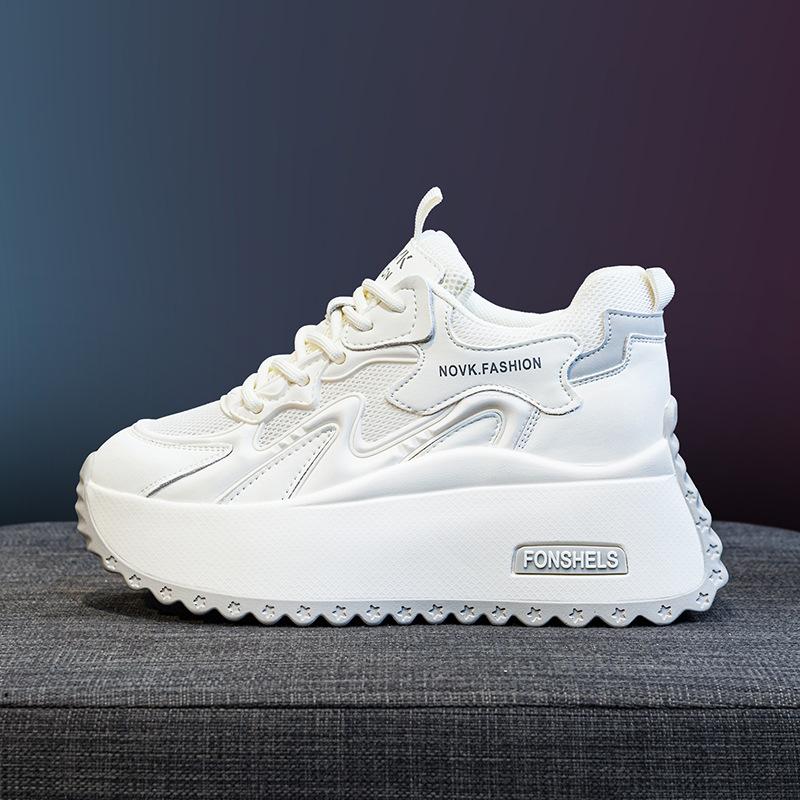 

Дышащая сетчатая обувь платформа кожа женская повседневная одинарная обувь внутренняя высота увеличение белая обувь детская обувь универсальные папины кроссовки женщины 40 серый