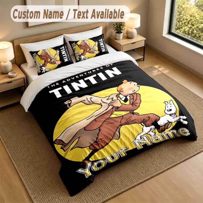 3Pcs Bedding Set Custom Name Text, 1 Sheet 2 Pillowcases Home Bed DecorTintin