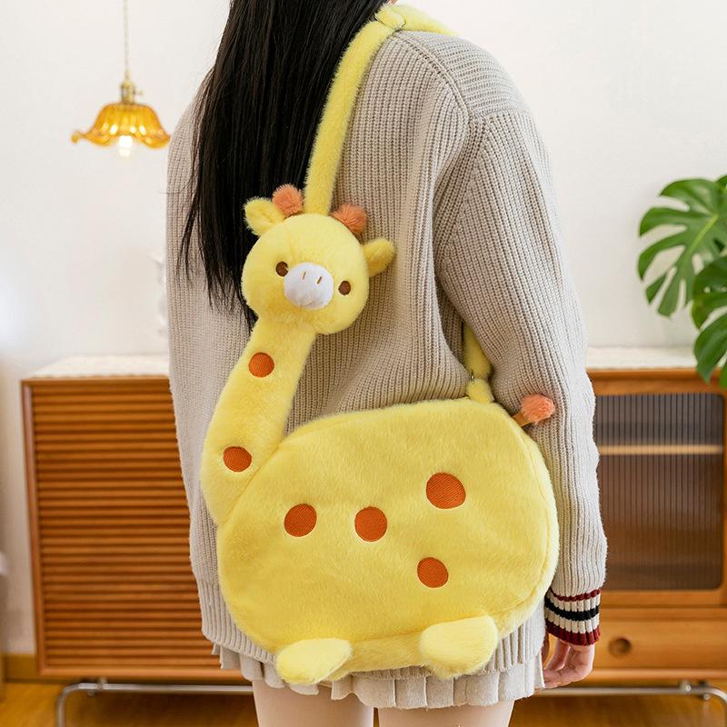 Cartoon Animal Giraffe Plush Crossbody Bag Girly Large Capacity Portable Cute Funny Giraffe Shape Shoulder Bag With Zipper Gifts