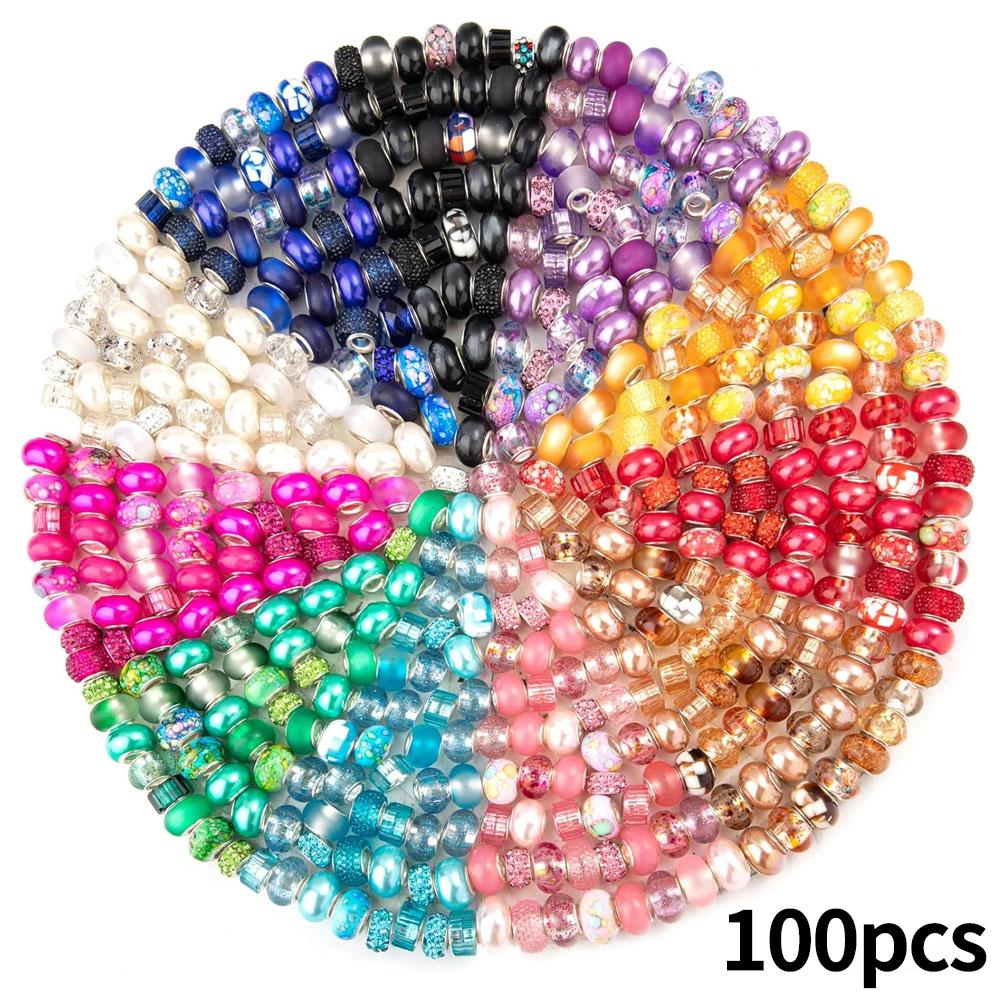 Mărgele cu găuri mari în stil european de rășină 30/50/100, margele distanțiere pentru producția de bijuterii, diverse margele mari europene libere și colorate