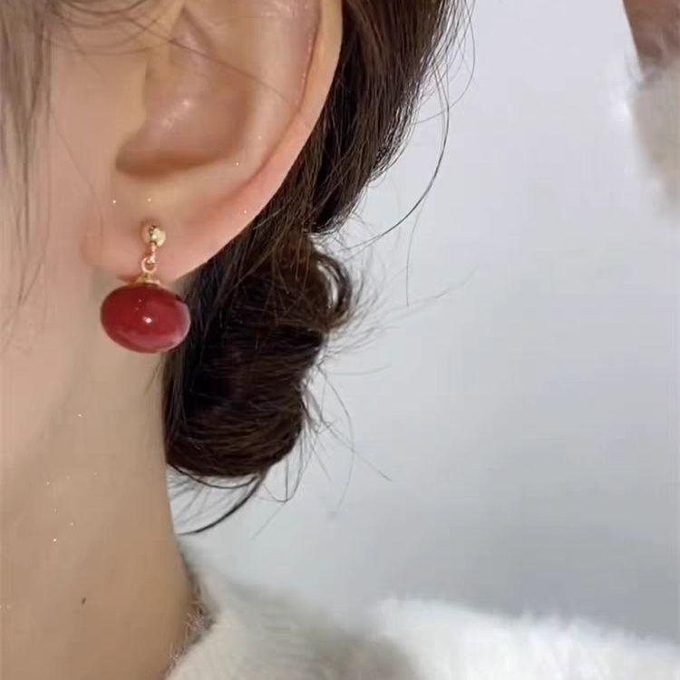 2024 Year of the Dragon Red Beaded Earrings for Women: Autumn/Winter Light Luxury Style