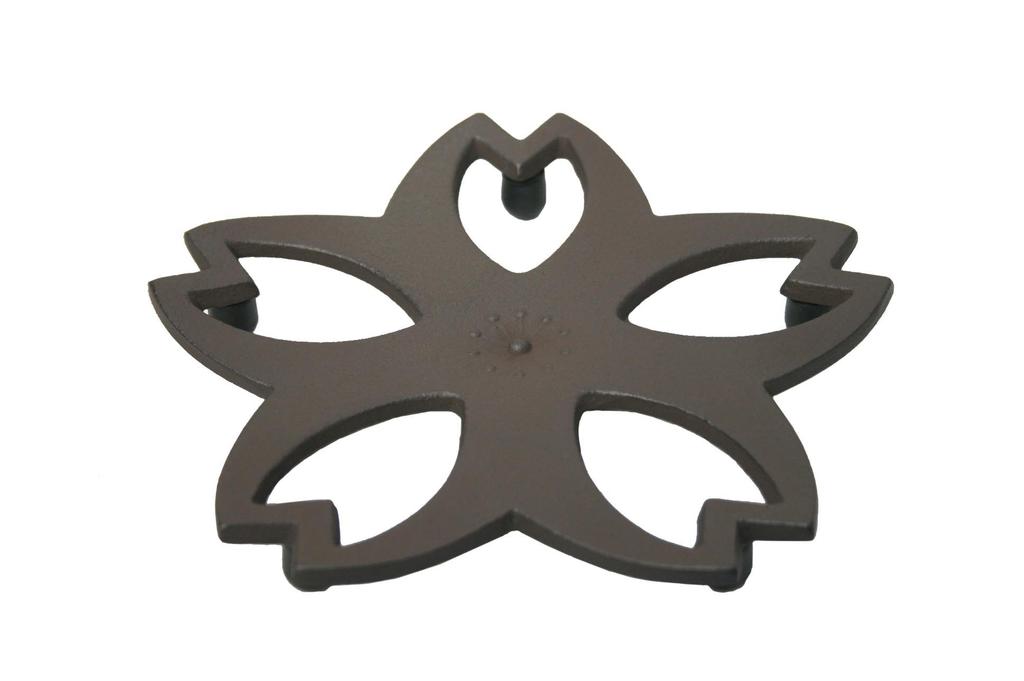 Ikenaga Iron Works - Kettle Stand for Iron Kettles, Nambu Ironware, 16.5 x 16.5 cm, Cherry Blossom Brown