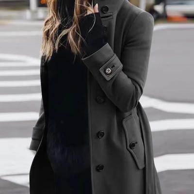 Women's Autumn Winter Woolen Slim Fit Cardigan Large Coat Women Long Sleeve Single Breasted Stand Collar Woolen Coat