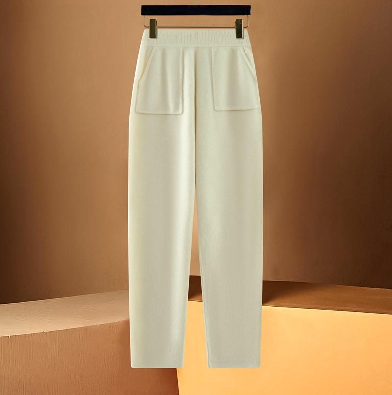 

Утепленные шерстяные облегающие брюки с двойными карманами для осени/зимы - Универсальная и трендовая повседневная одежда M for 158-163cm