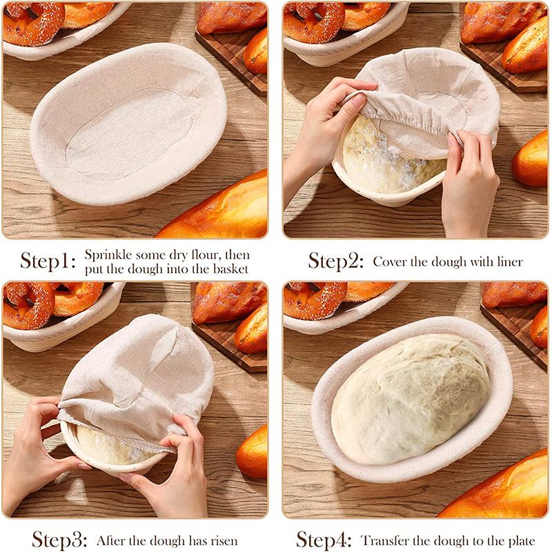 LMETJMA Košík na kynutí chleba kulatý oválný dlouhý banneton ratanový košík na kynutí těsta z ratanu s lněnou vložkou