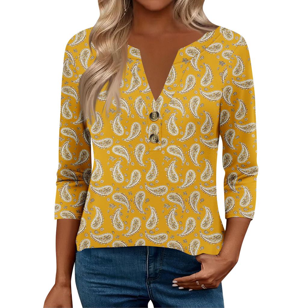 3/4 Sleeve Womens Tops For Women Henely Tops Button V Neck  Loose Fit Dressy Womens Summer Tops