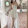 Sexy Spaghetti Strap Ruffle Irregular Bodycon Party Club Evening Dress Women Mesh Suspender Spring Summer Holiday Beach