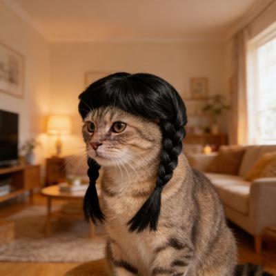 Yousheng Funny Black Double Ponytail Pet Wig with Adjustable Strap Novelty Dog Cat Cosplay Accessory for Halloween Christmas Parties Festivals