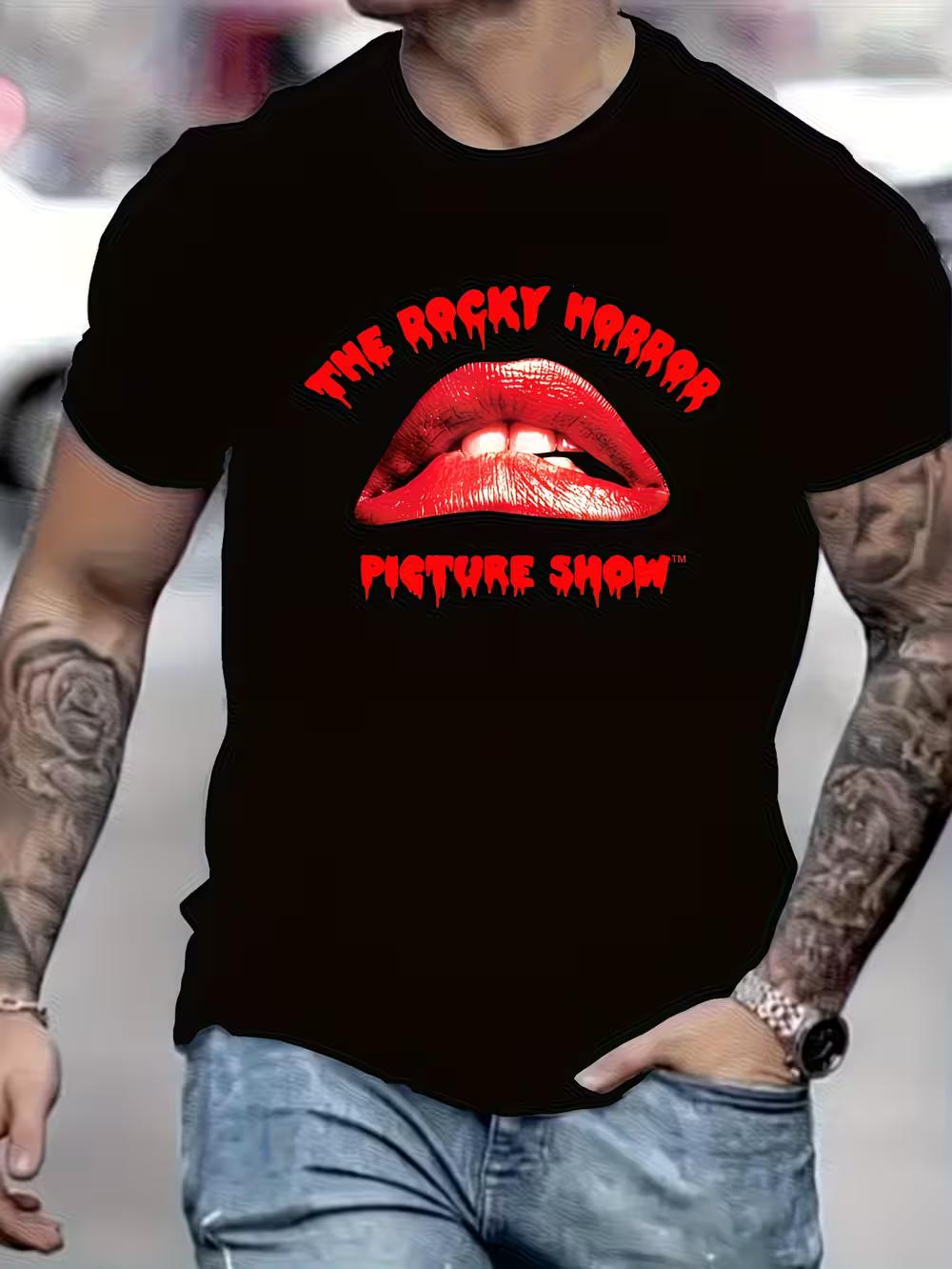 

Men s Rockford Horror Movie T-Shirt- Vintage Horror Graphic Tee with Red Lips Design XXL