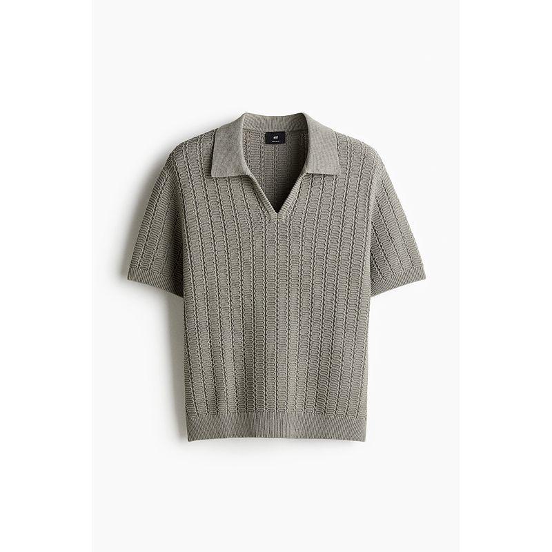 

HM Men s Clothing 2025 Spring and Summer New Arrival Standard Edition Texture Knitting Polo Shirt 1289984 Khaki Green 165/84
