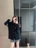 Double-Sleeve Herringbone Lapel Knit Cardigan Sweater for Women