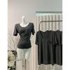 Women's Gray Modal U-Neck Short Sleeve Slimming Base Layer T-Shirt, Summer Trend