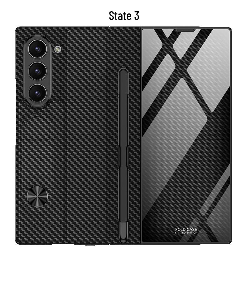 Samsung Z Fold 6 Leather Flip Case with Pen Slot and Glass Cover – Stylish and Business-Friendly.