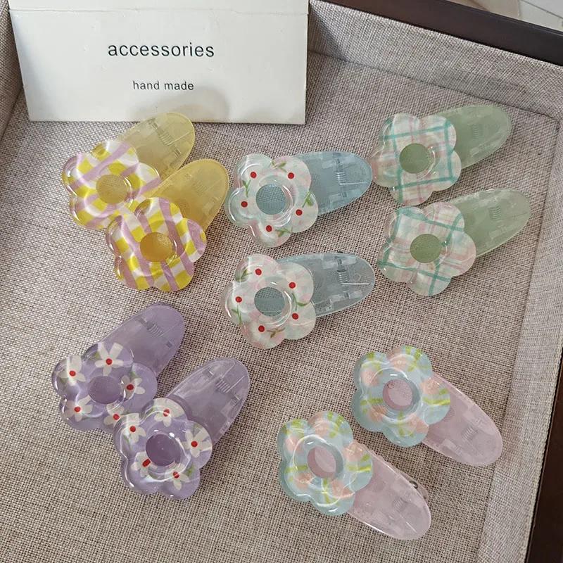 2pc Fashion Cute Plaid Flower Small Hairpin Hair Side Clips for Women Girls Child Gift Hair Accessories Headwear Ornament