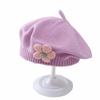 Beret Hat For Baby Girl, Solid Color Knitted Beanie Cap, Cute Flower French Artist Beret Hat, Winter Warm Beanie Cap