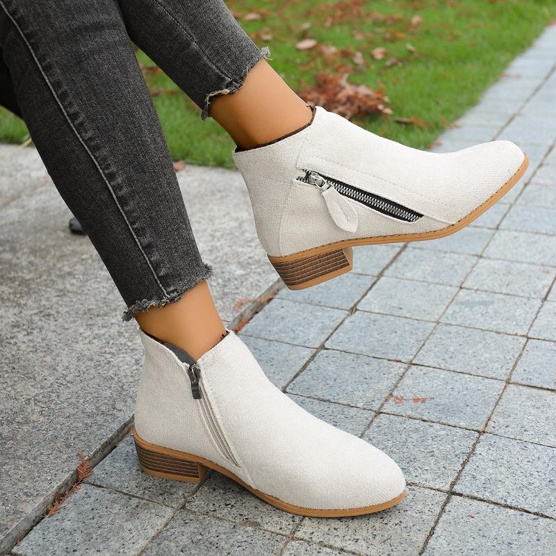 Neue Zehenfreie Stiefeletten, Spitz, Dickabsatz, Seitlicher Reißverschluss, Übergröße, Dr. Martens Stiefel für Damen