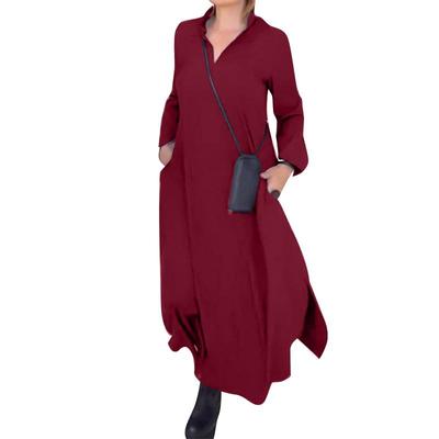 Women's Long Sleeve Lapel Casual Loose Shirt Dress