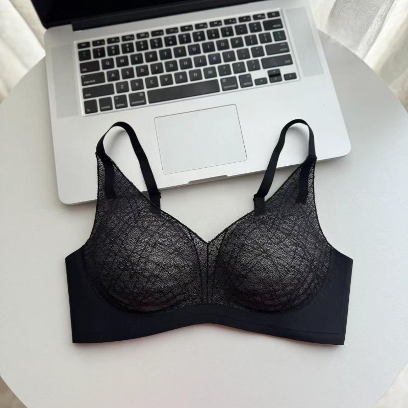 Lace flocked underwear thin cup modal mulberry silk lotus root powder cup comfortable breathable adjustment breast bra