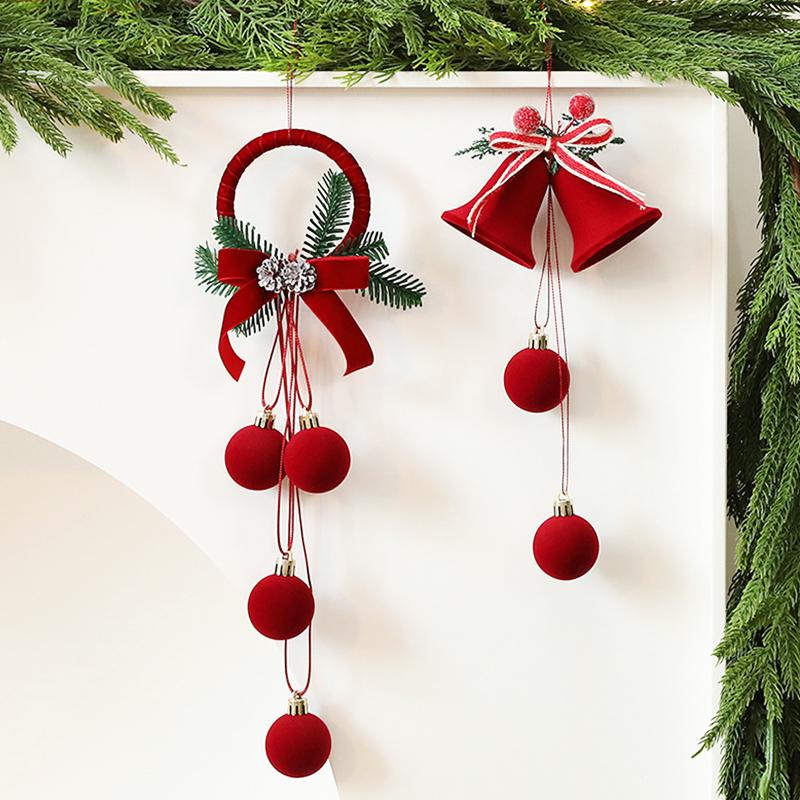 1 Stück Weihnachtsfensterdeko Glocken mit beflockter Oberfläche Roter beflockter Weihnachtsanhänger