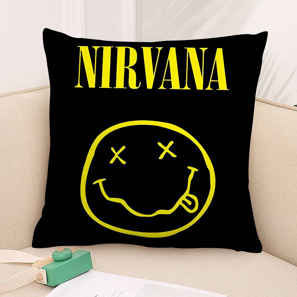 Band Smile-N-Nirvanaes-S Pillow Case Square Double‑Sided Print Cushion Case For Sofa Home Bedchamber Decor Gift
