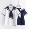 Blusas de Algodón de Alta Calidad para Mujer Verano Kawaii Camisas Harajuku Cuello Marinero Blusa Azul Marino Manga Corta Rayada JK Universitaria Chic Top