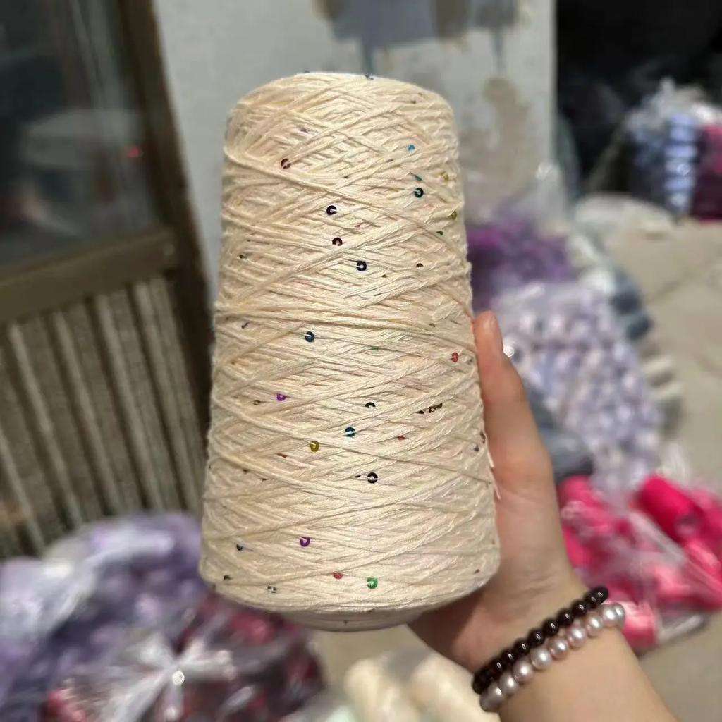 400g Pearl Sequin Yarn Thread,Cotton Thread Handmade DIY Crochet Thread, Soft Summer Hand Woven Yarn Knitting&Crocheting