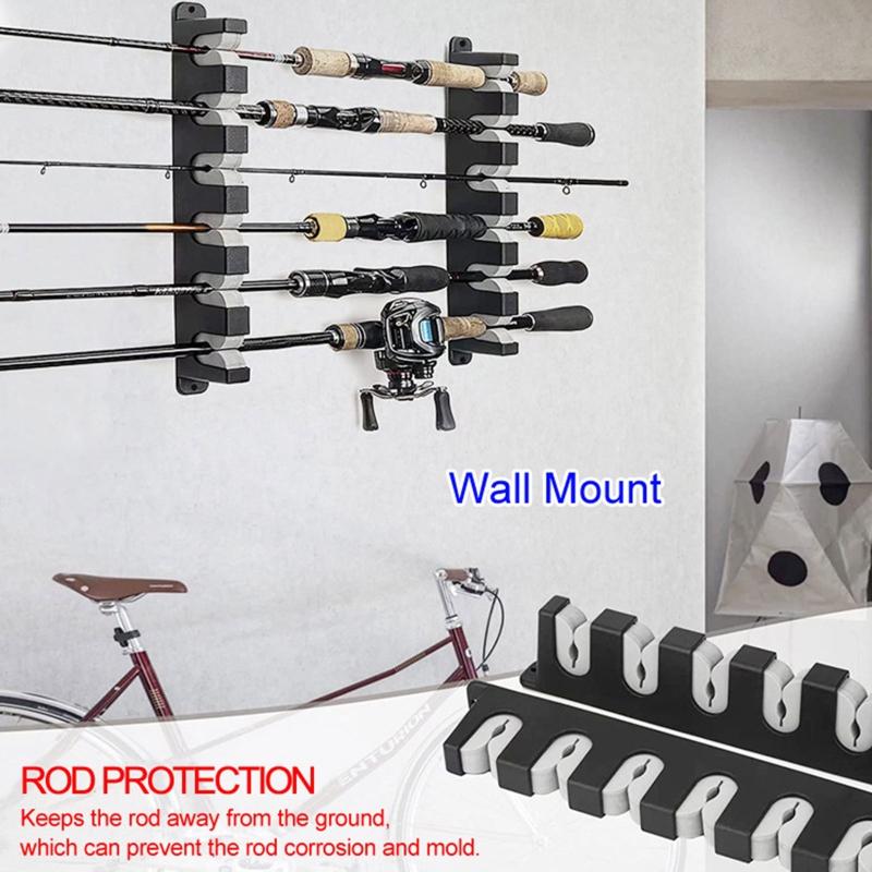 6-Rod Fishing Rod Holders Wall-mounted Horizontal Rod Stand Fishing Accessories