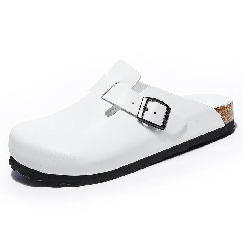 Unisex Leder Clogs Marinefarben Korkfußbett Sandalen mit Verstellbarer Schnalle Geschlossene Zehen Komfort Slides für Herren Damen 10 Farben