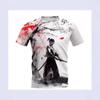 Mens Short Sleeve T-Shirt With 3D Samurai Graphic Print Breathable Cotton Blend Streetwear Style