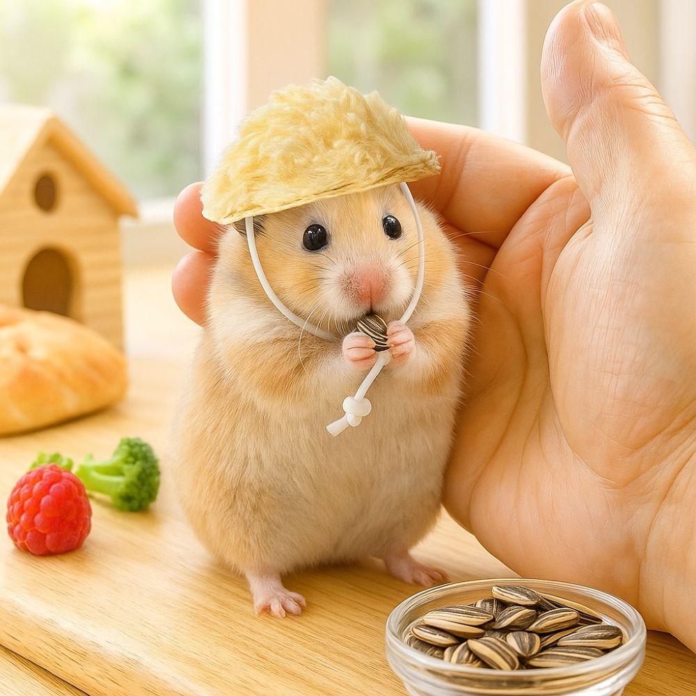 Cute Knitted Hamster Hat Wool Crochet Handmade Mini Hamster Wool Hat Adjustable Strap Decorative Hand-knitted Pet Hat