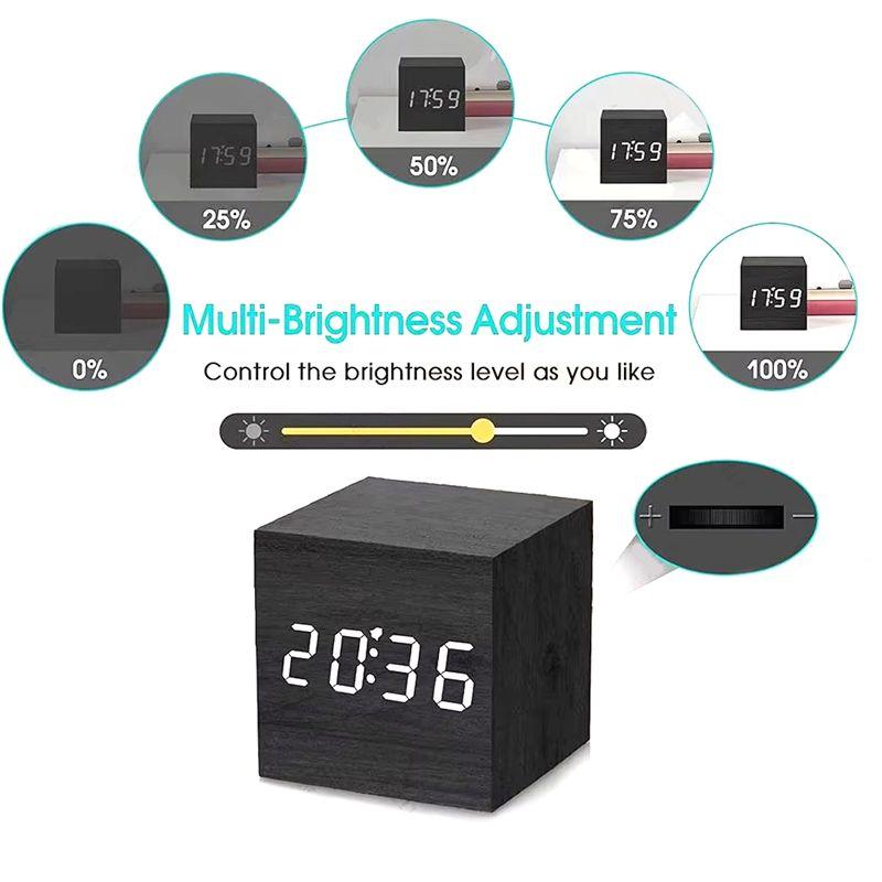 ABIY Square Wooden LED Digital Alarms Clock Wooden Retro Luminous Clock LED Bedside Table Desktop Clock Mini Digital Clock