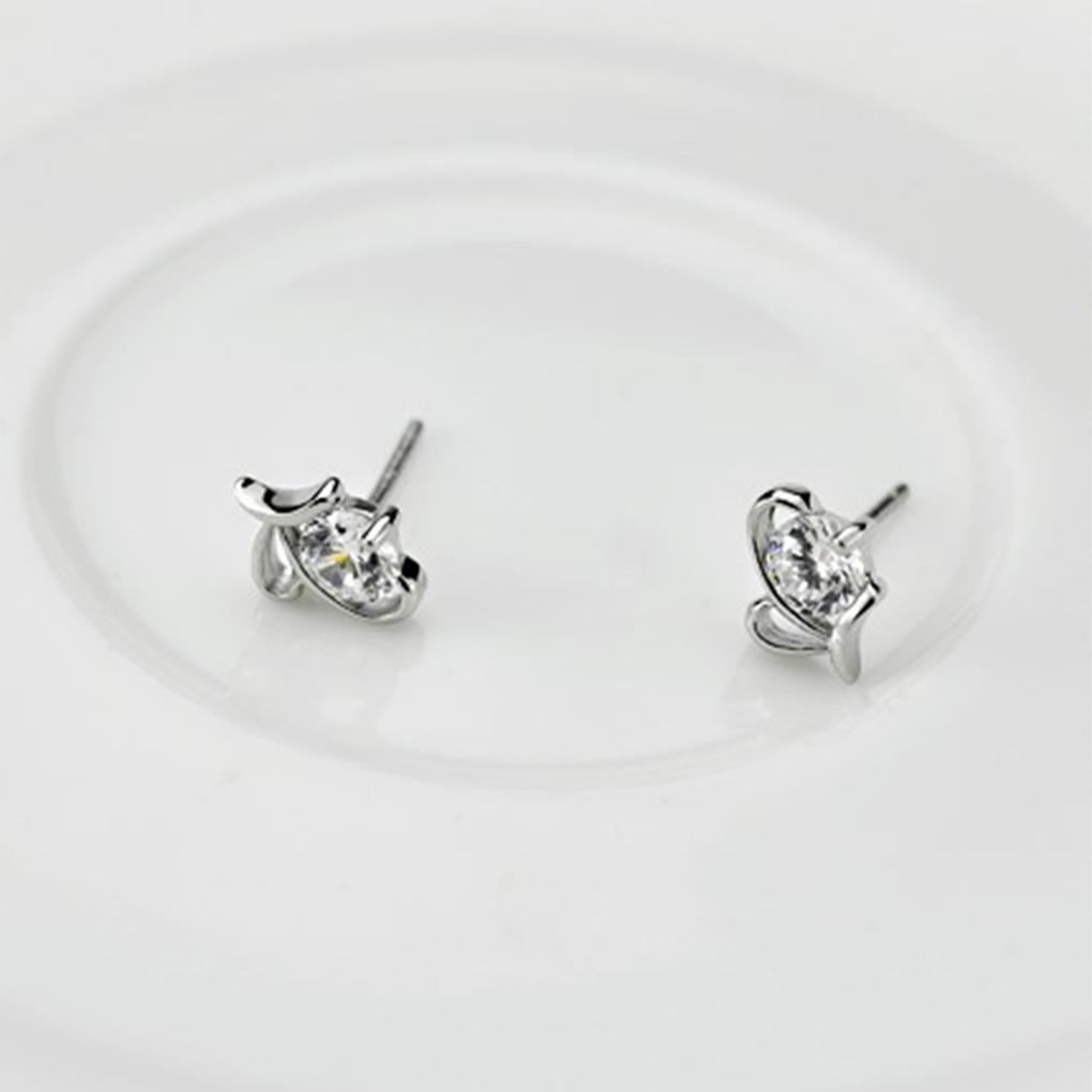 Metalowe Trwałe Kolczyki ze Srebra Próby 925 z Przyciągającym Wzrok Kryształem Kamienia Urodzinowego w Kształcie Serca