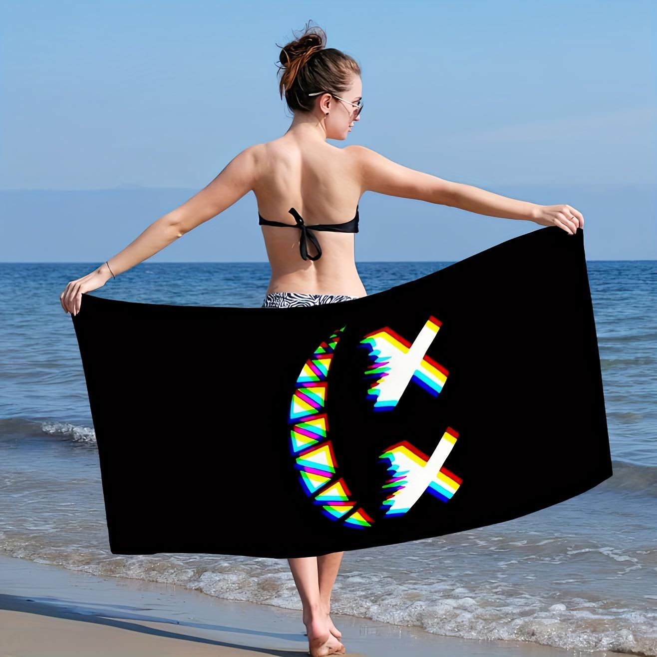 Trendy Joyful Face Oversized Beach Towel, Lightweight Quick-Dry Ultra-Absorbent Microfiber for Swimming W30*H60(CM)