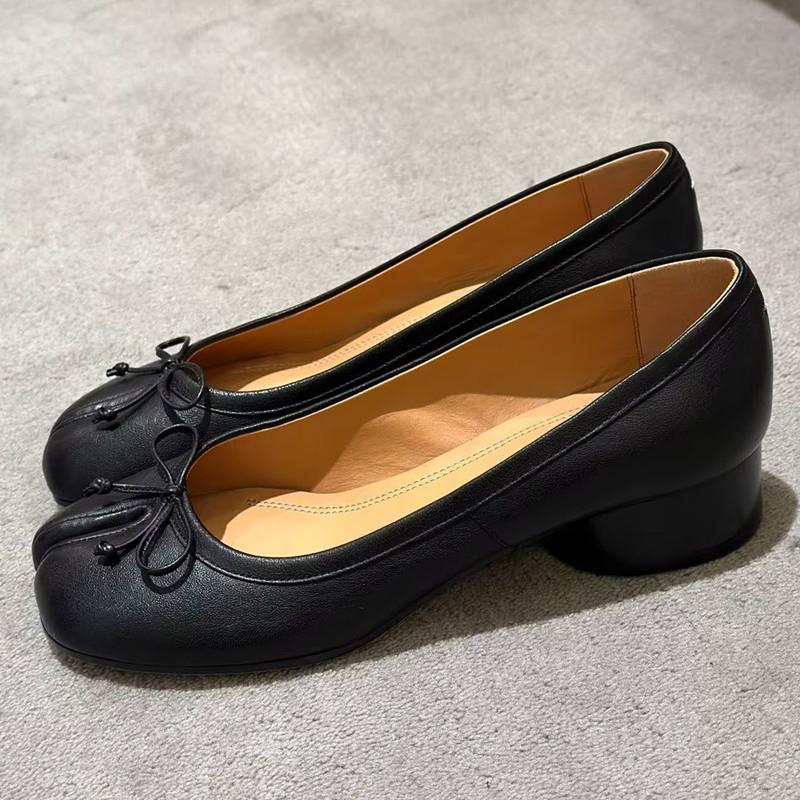 Pleated Designer Split Toe Women Pumps Comfort Soft Leather 3.5cm Low Heeled Ballet Ballerina Casual Tabi Loafers Shoes