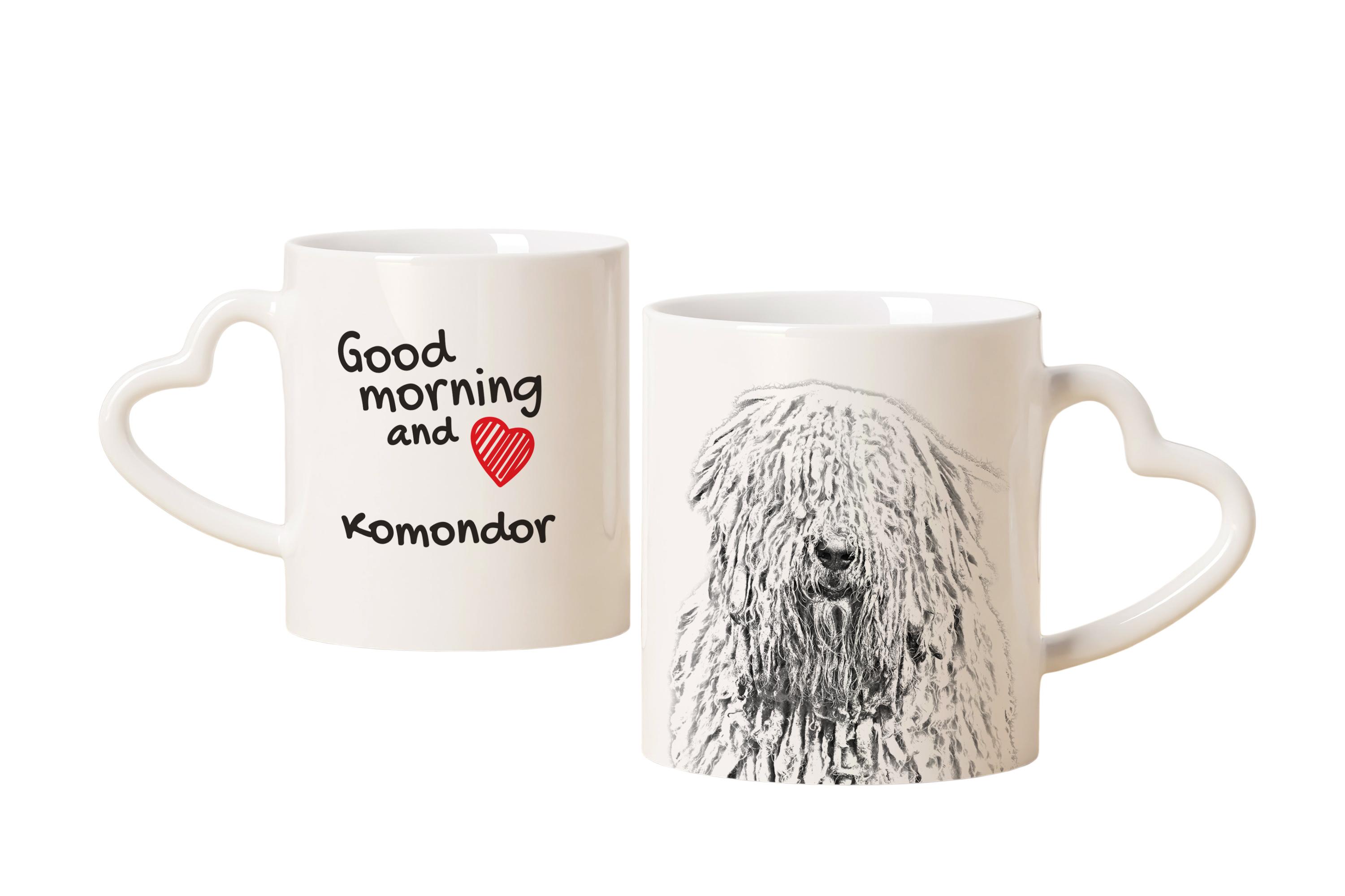 

Komondor, Hungarian sheepdog, Mop Dog - cup with a dog, adorable cup with a heart-shaped handle, universal gift from the Art-Dog brand білий