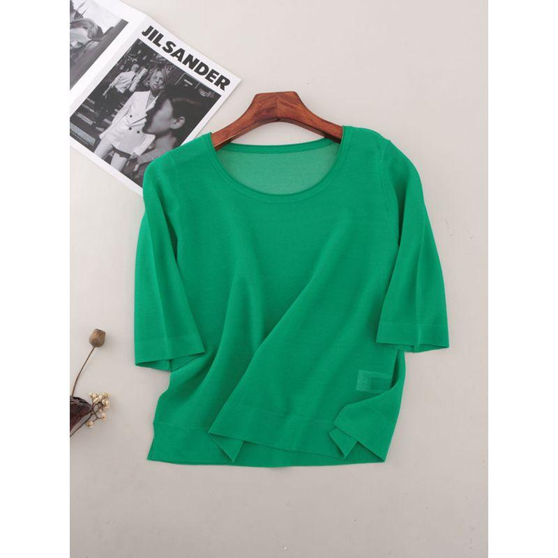 Super Silky Tencel Loose Version Knit Foreign Trade Original Order Summer Round Neck Pullover Short Sleeve Top Women