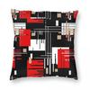 Abstract Scandinavian Red Black Square Pillowcase Polyester Linen Velvet Printed Zip Pillow Case Home Cushion Cover Wholesale